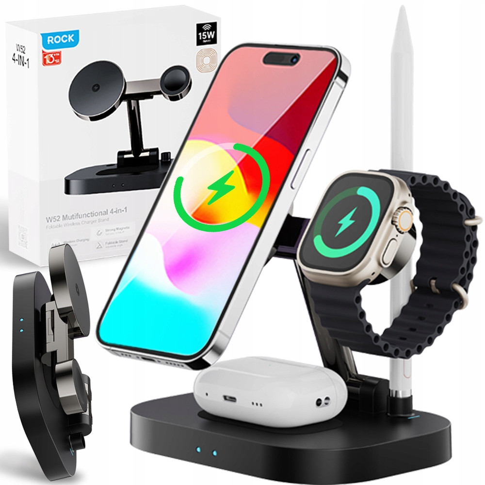 Rock W52 Indukční Nabíječka Skládací Stojan Pro Apple Iphone Watch Pen 15W