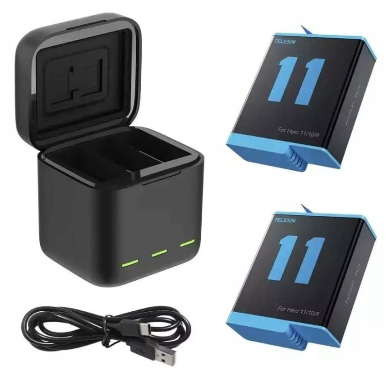 Tříkanálová nabíječka dvě baterie pro GoPro Hero 11 10 9