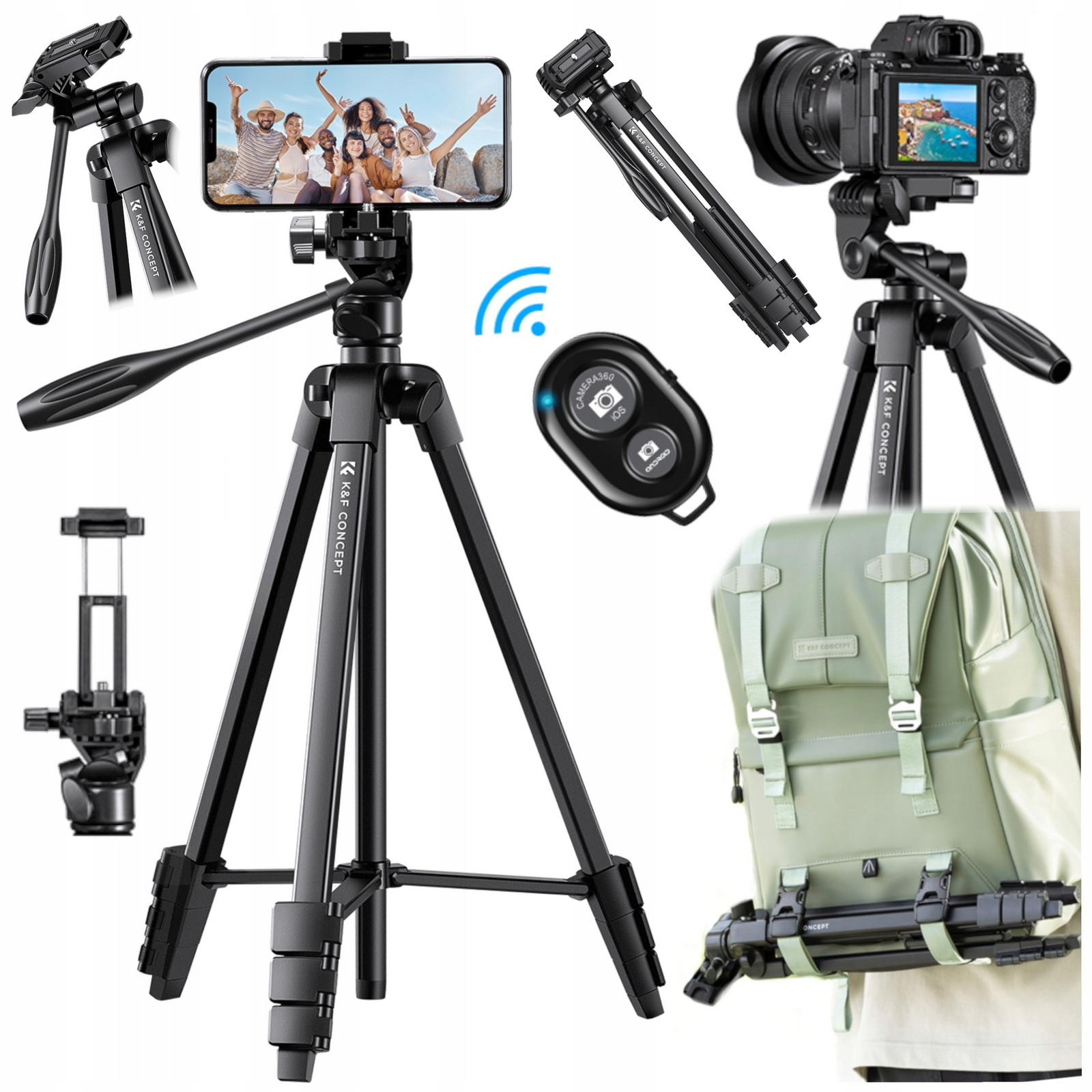 Stativ Tripod pro fotoaparát Držák telefonu Dálkové ovládání Bluetooth Selfie tyč