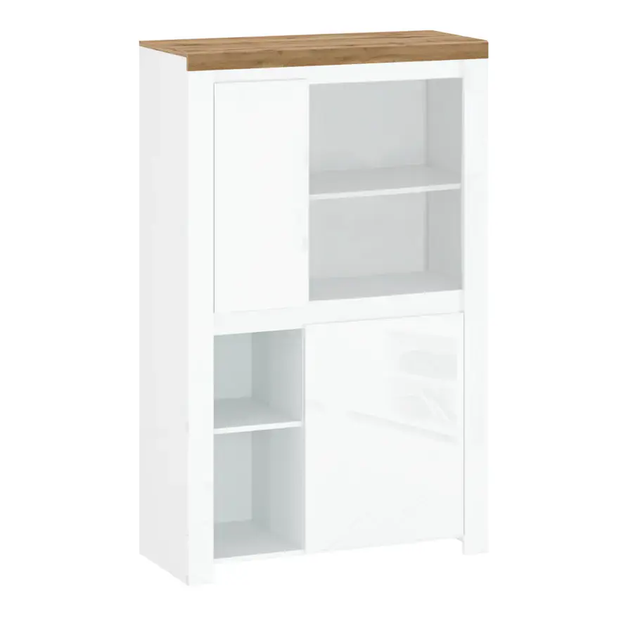 Tempo Kondela Regál VILGO 2D - bílý lesk/dub wotan