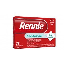 Rennie® Spearmint bez cukru, 36 žvýkacích tablet