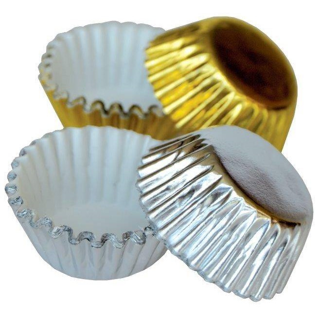 Mini košíčky na pralinky hliníkové zlaté/stříbrné 50 ks