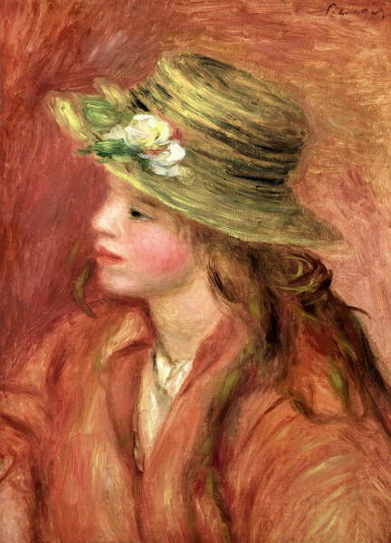 Pierre Auguste Renoir Pierre Auguste Renoir - Obrazová reprodukce Young Girl in a Straw Hat, c.1908, (30 x 40 cm)
