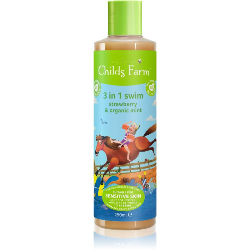 Childs Farm 3 in 1 Swim Strawberry & Organic Mint 3 v 1 šampon, kondicionér a sprchový gel pro děti 250 ml