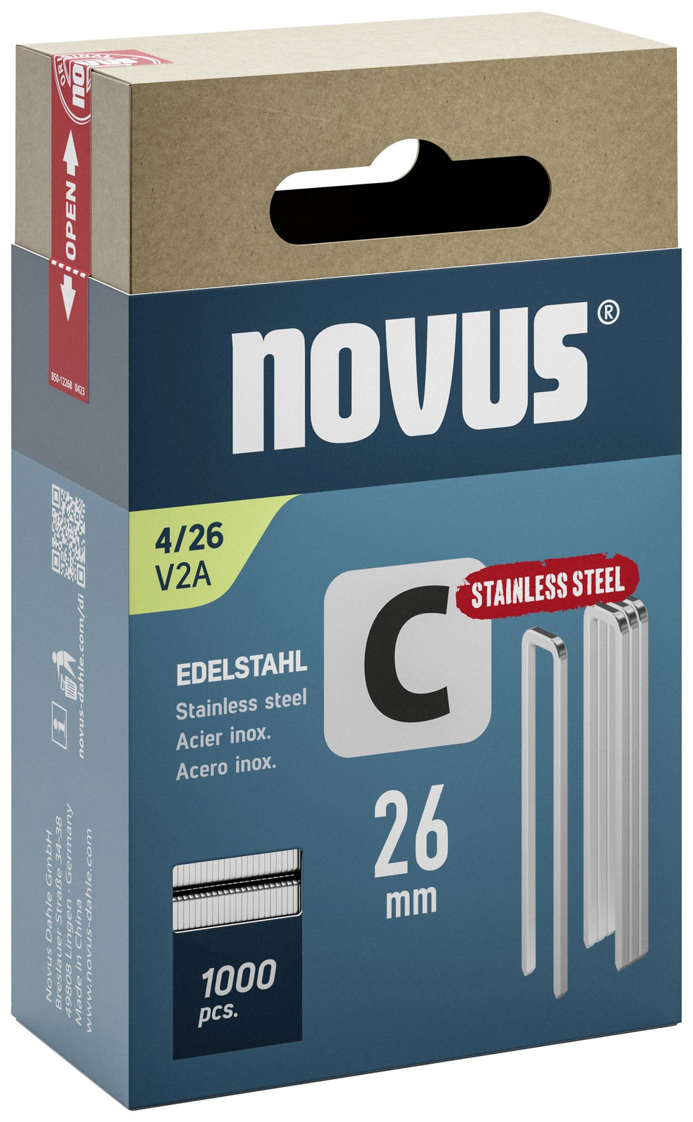 Novus Tools 042-0805 sponky do sešívačky Typ 4 1000 ks Rozměry (d x š x v) 26 x 6.1 x 26 mm