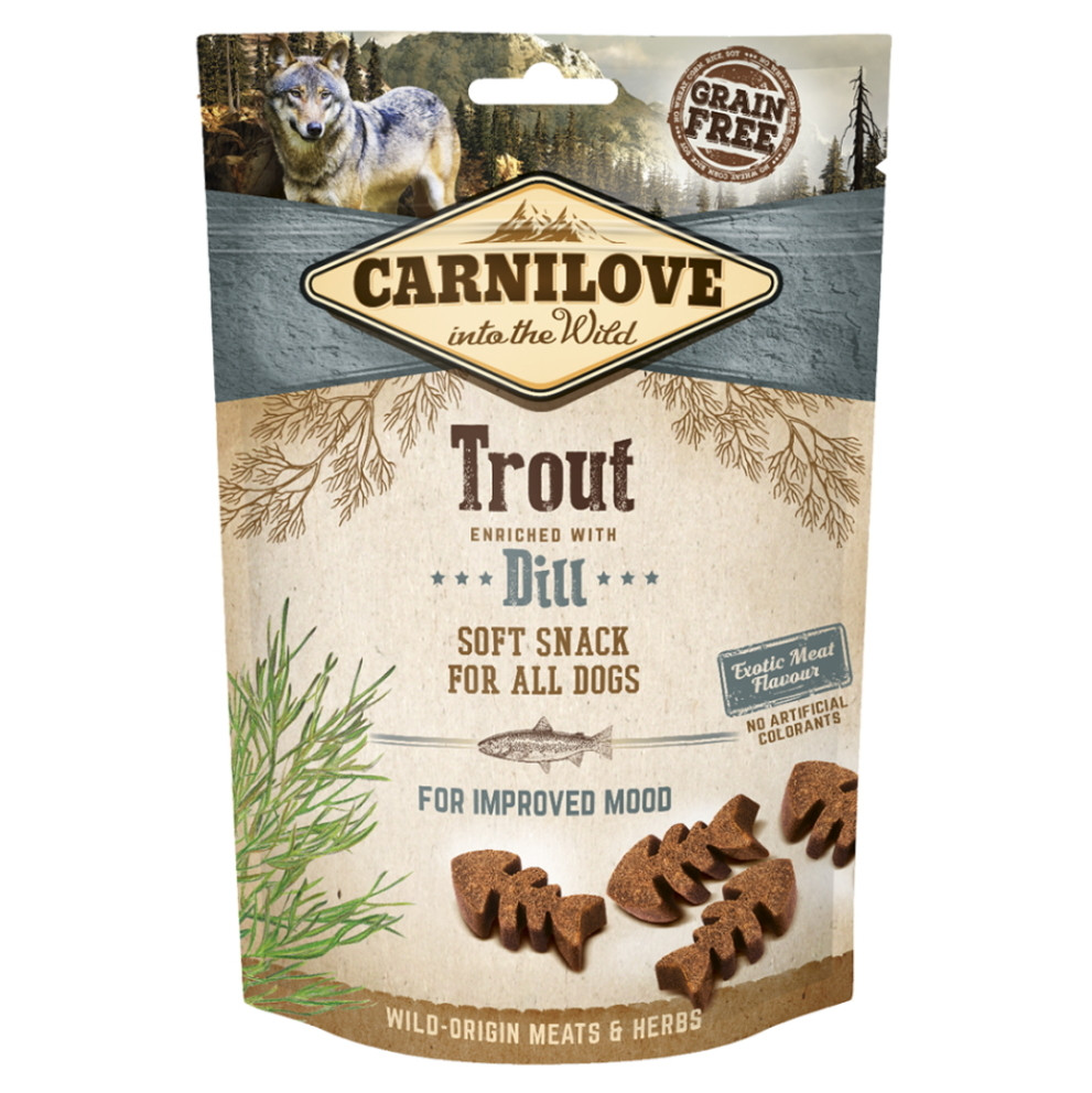 CARNILOVE Dog semi moist snack trout&dill 200 g, poškozený obal