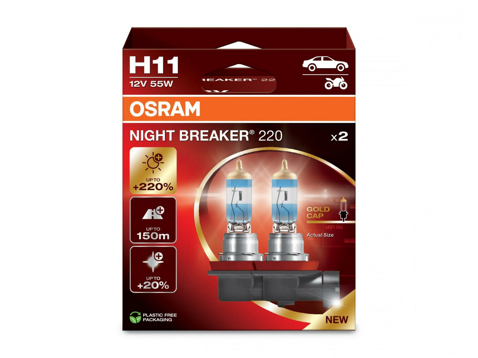 OSRAM H11 12V 55W PGJ19-2 NIGHT BREAKER 220 +220% 2ks 64211NB220-2HB