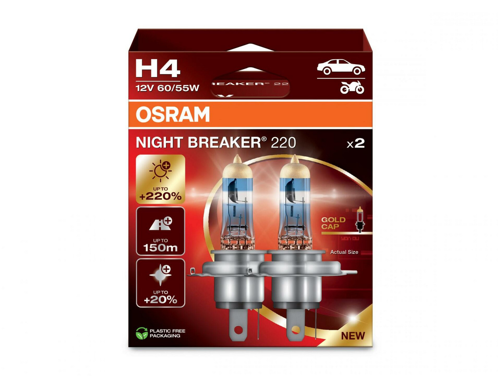 OSRAM H4 12V 60/55W P43t NIGHT BREAKER 220 +220% 2ks 64193NB220-2HB