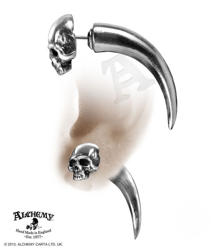 náušnice Tomb Skull Horn - ALCHEMY GOTHIC - E320