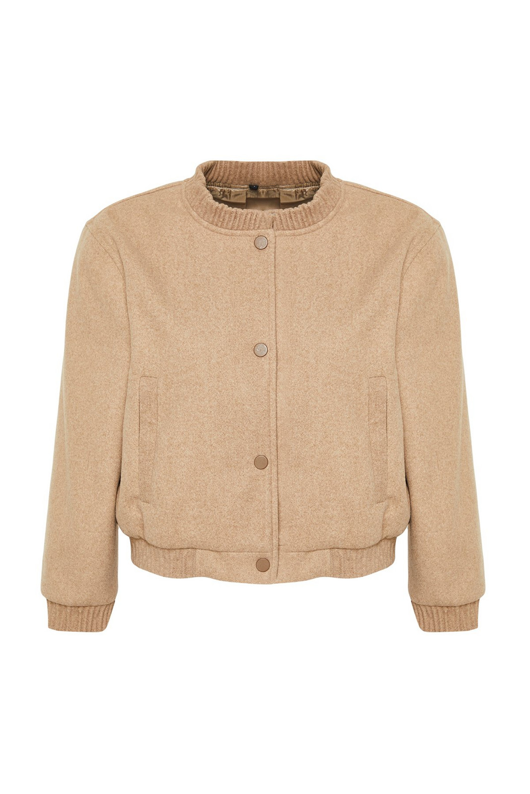 Trendyol Beige Regular Stamp Bomber Jacket Coat
