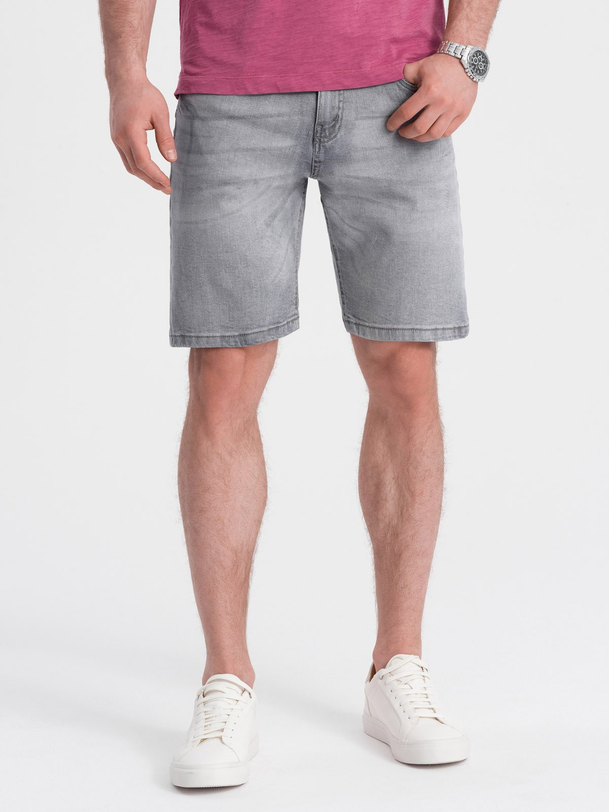 Ombre Men's short denim shorts with subtle washes - gray