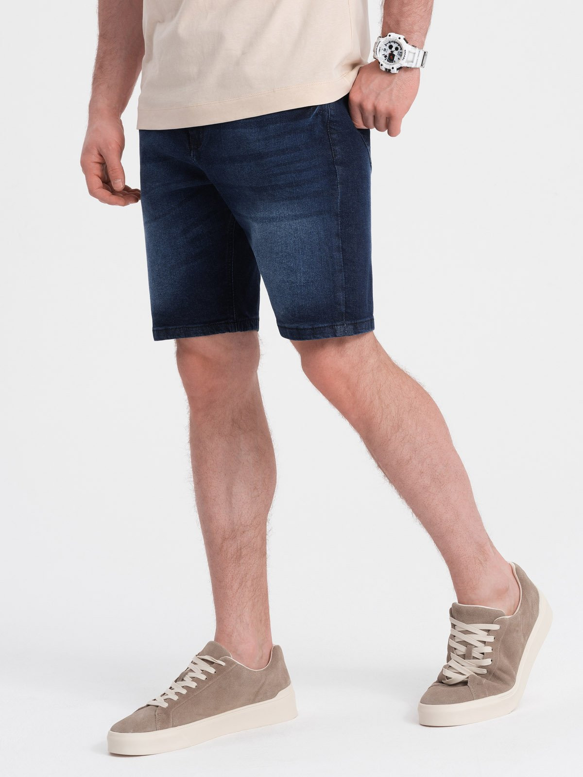 Ombre Men's denim short shorts with subtle washes - dark blue