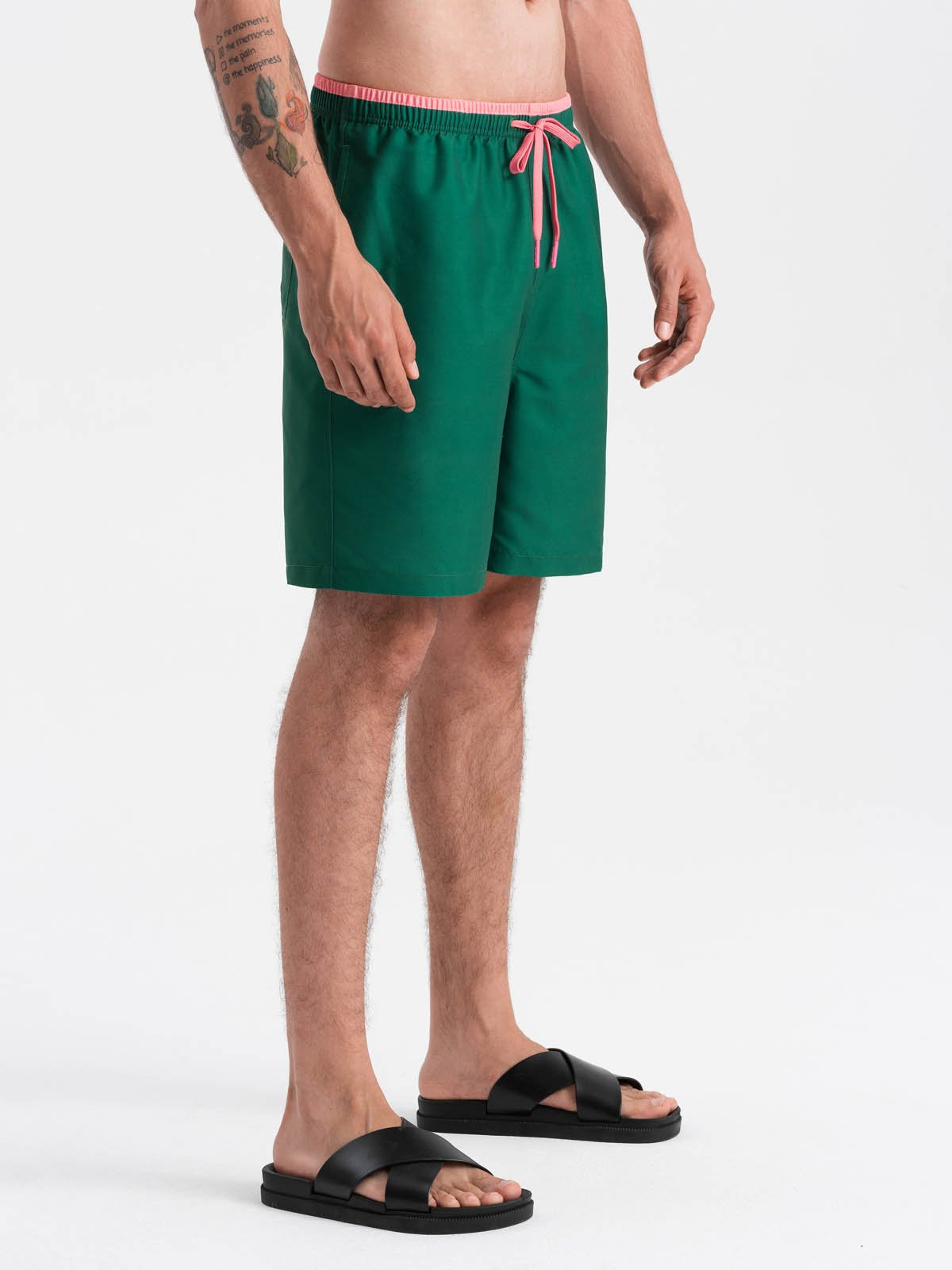 Ombre Men's two-tone ribbed swim shorts - dark green