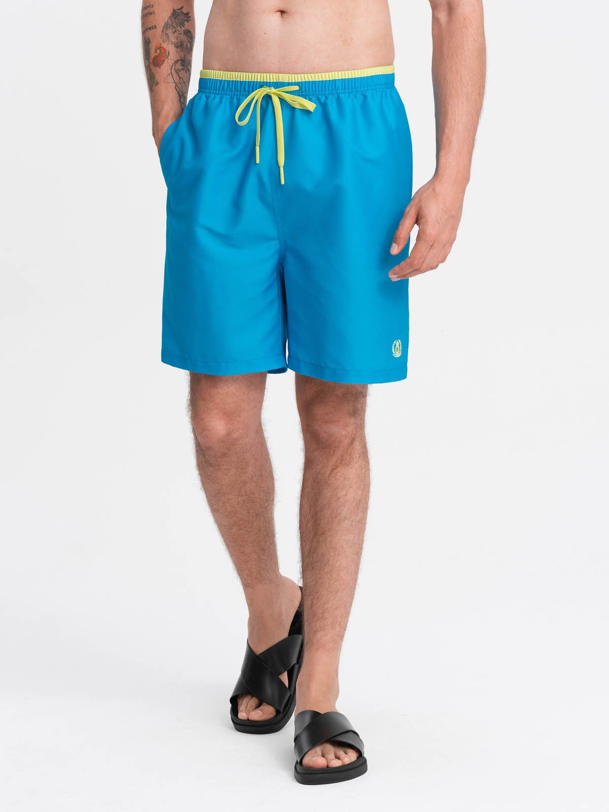 Ombre Men's swim shorts with two-tone welt - blue