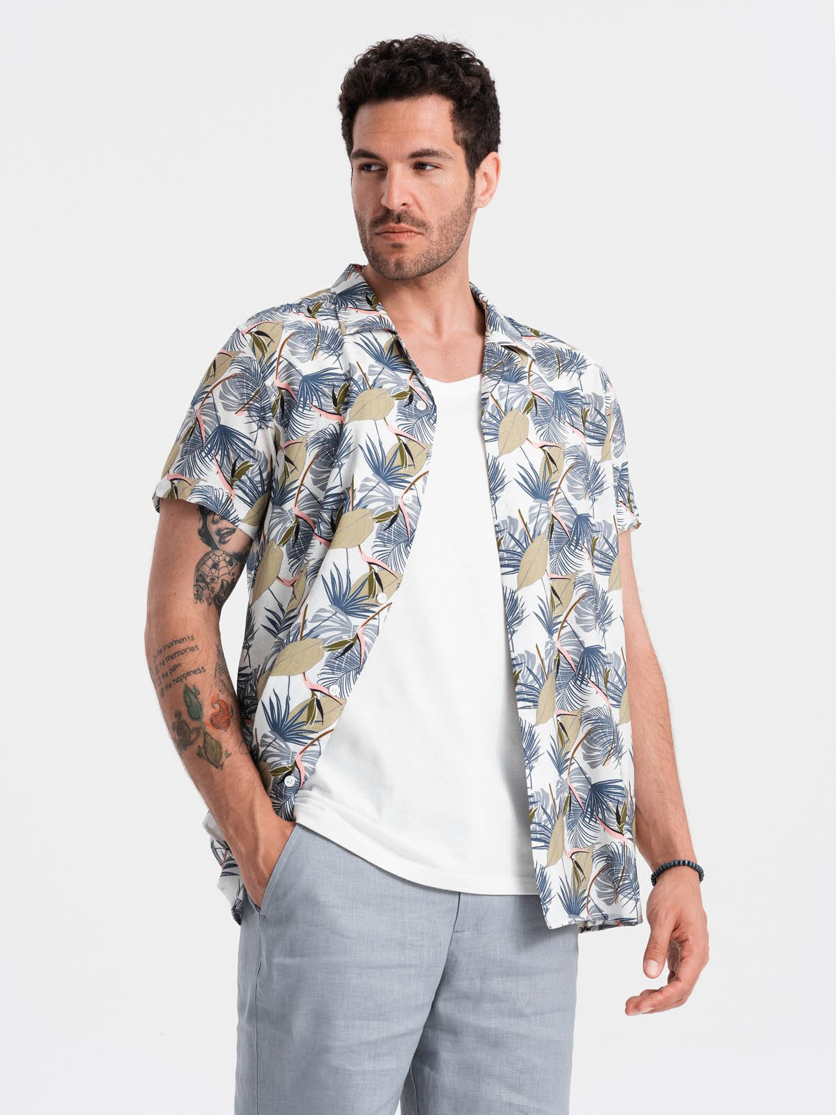 Ombre Viscose patterned men's short sleeve shirt - palm trees