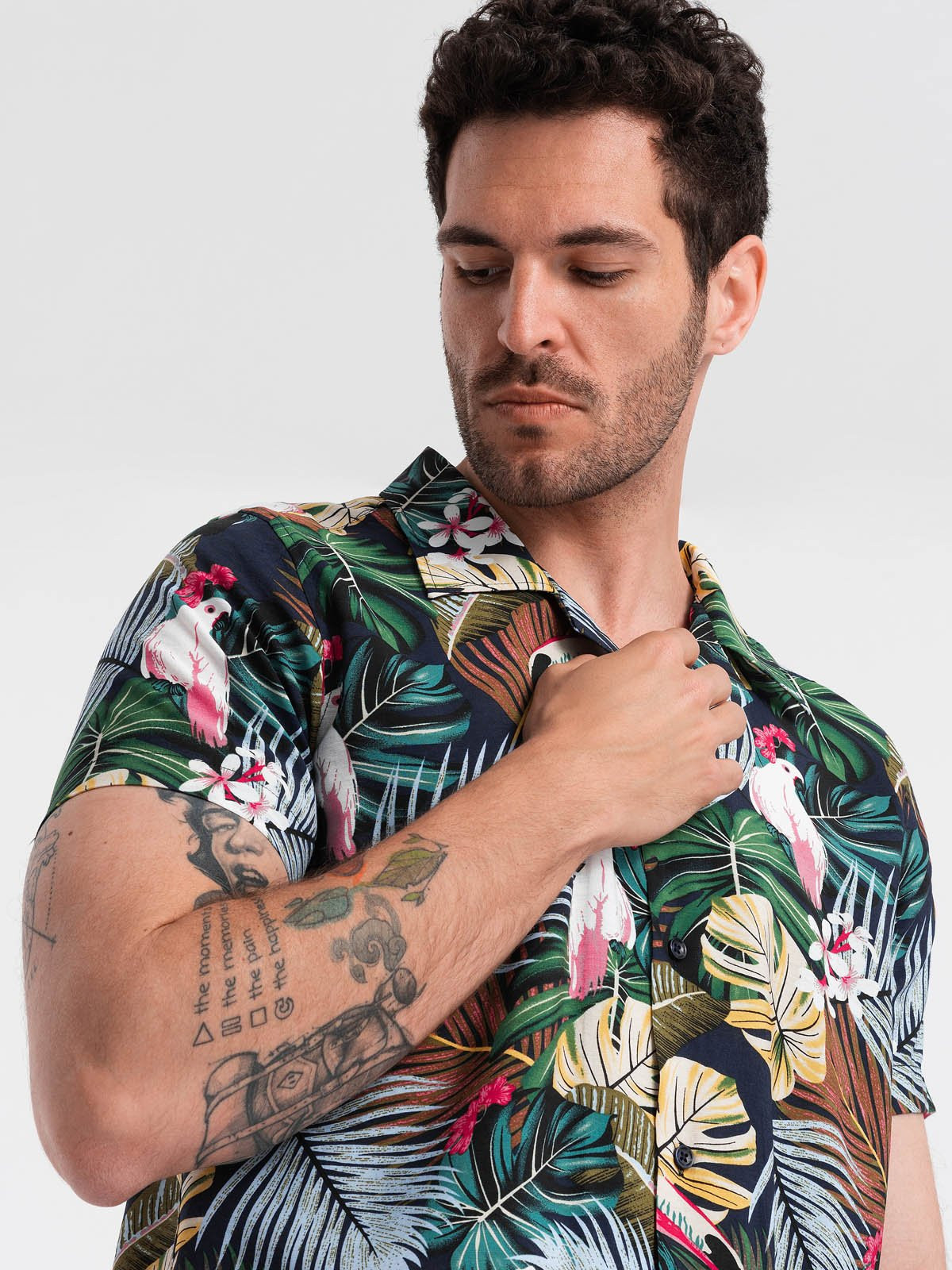 Ombre Men's short sleeve patterned viscose shirt - jungle