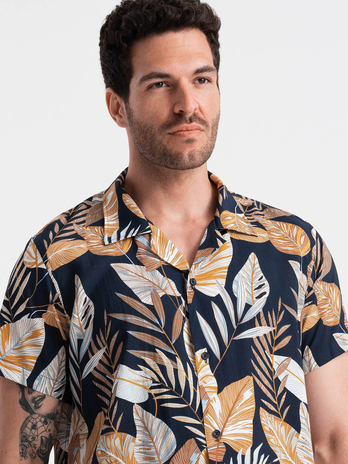 Ombre Viscose patterned men's short sleeve shirt - leaves OM-SHPS