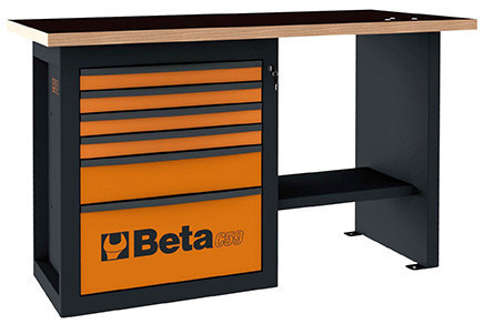 Krátký pracovní stůl „Endurance“ s 6 zásuvkami, oranžový - Beta Tools