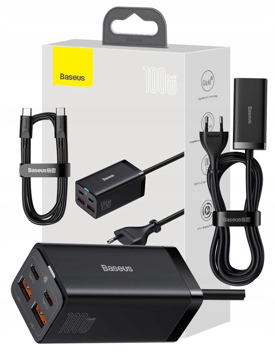 Baseus Rychlá Síťová Nabíječka GaN3 Pro S Usb-c Kabelem 2x Usb-c/usb 100W