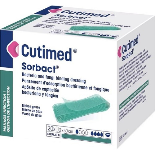 Cutimed Sorbact Ribbon Gauze 2cmx50cm krytí antimikrobiální,přířez v roli,steri