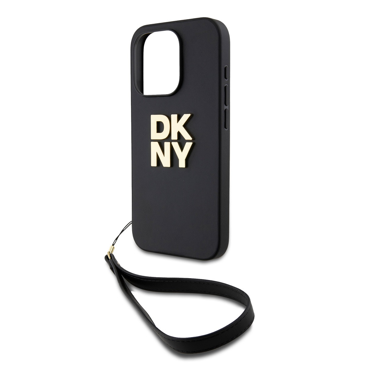 Zaní kryt DKNY PU Leather Stack Logo Wrist Strap pro Apple iPhone 15 Pro, černá