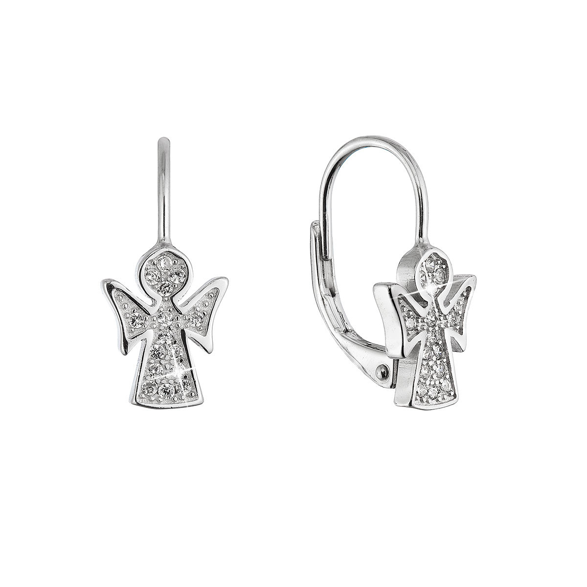 Evolution Group Stříbrné náušnice anděl se zirkony 11543.1