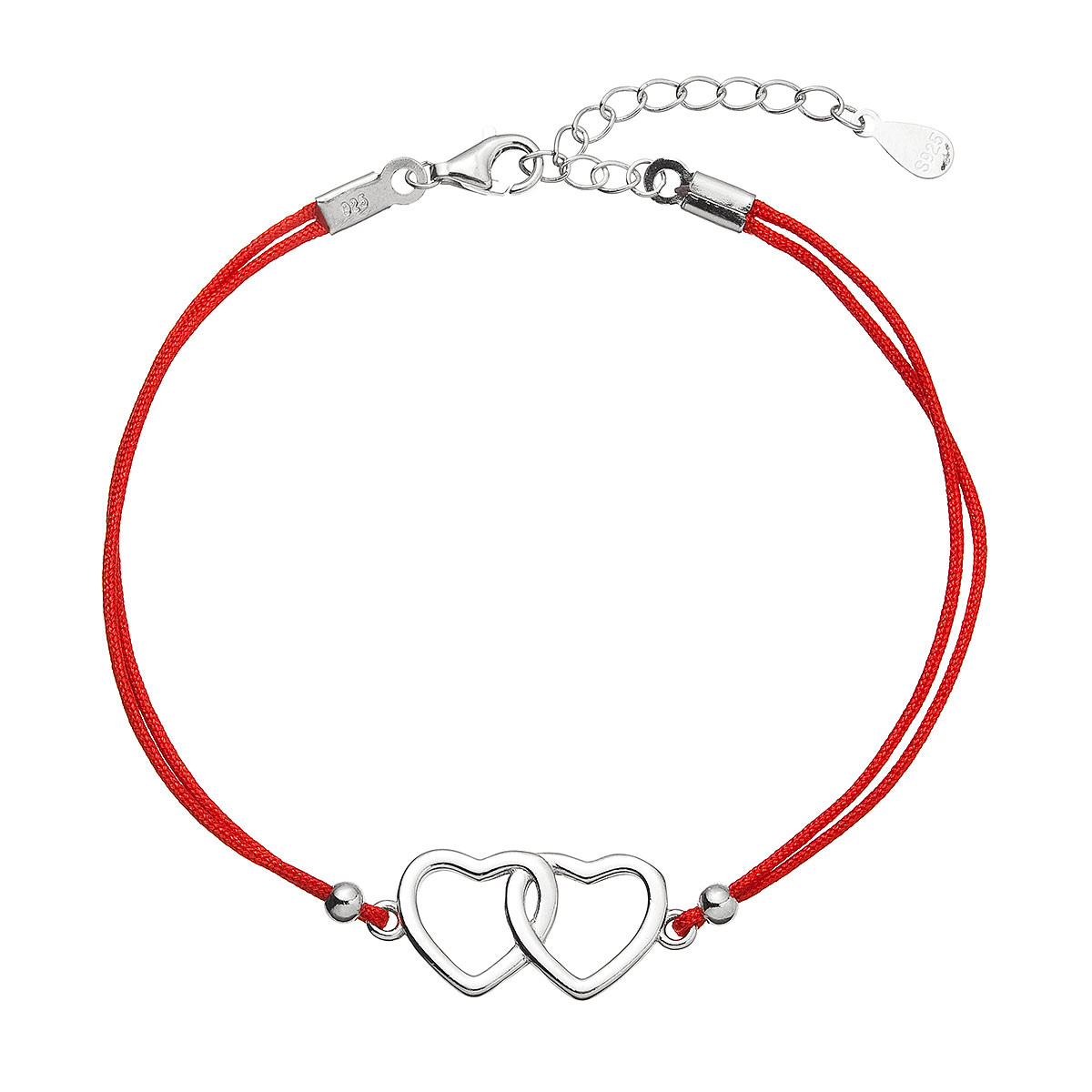 Evolution Group Kabbalah náramek se stříbrnými srdíčky 13050.3 red
