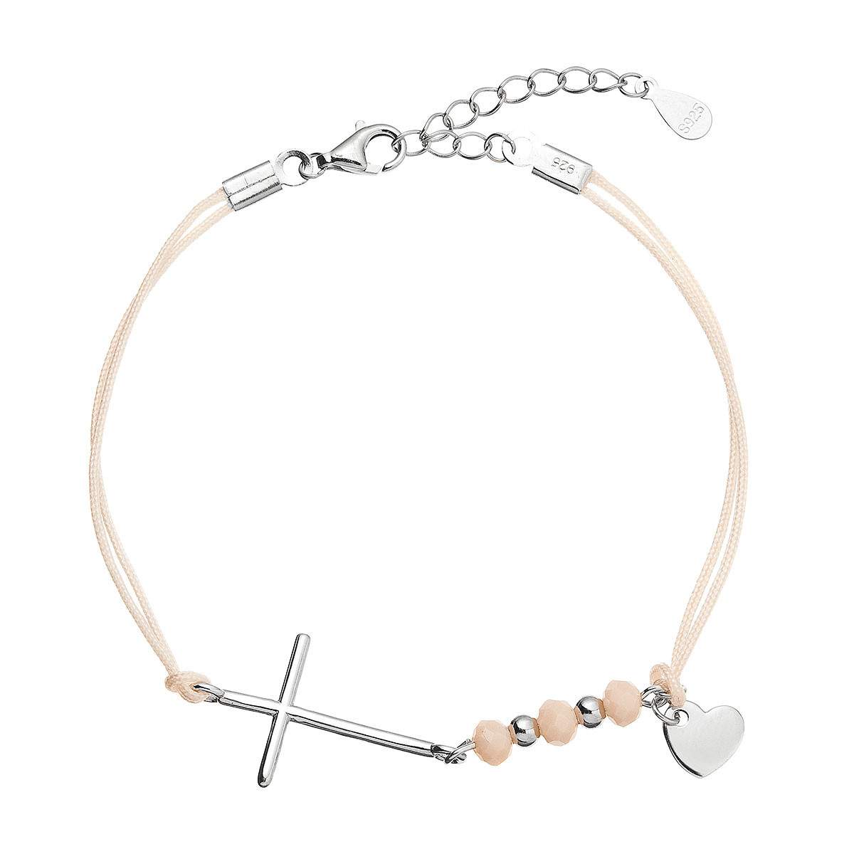 Evolution Group Kabbalah náramek se stříbrným křížem a srdíčkem 13052.3 lt.orange