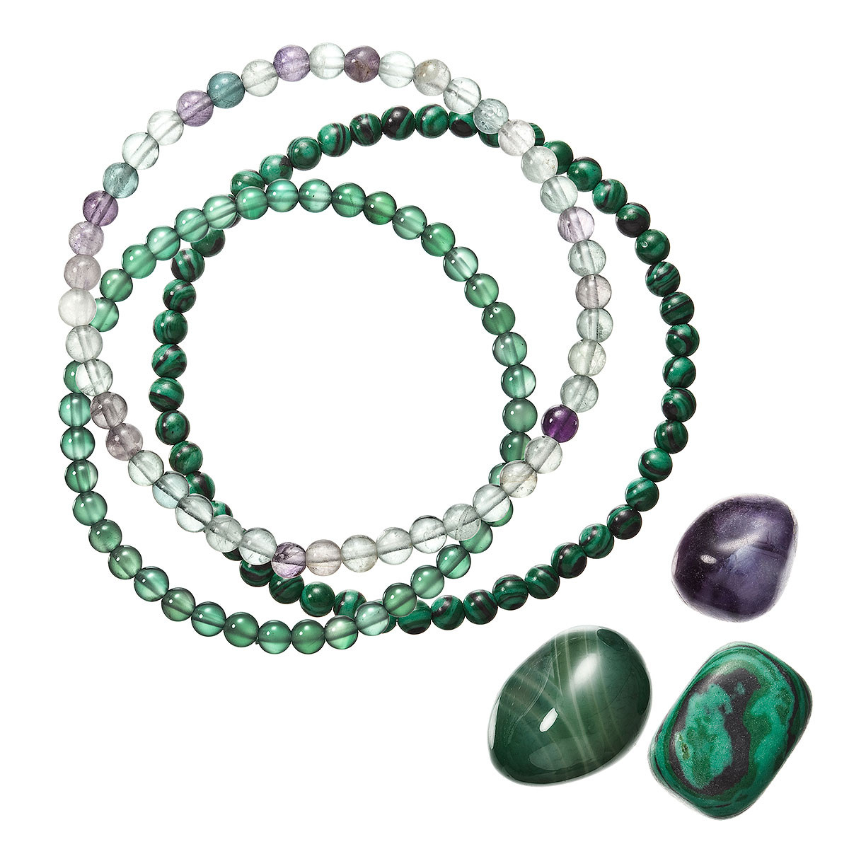 Evolution Group Náramky s minerálními kameny malachit, fluorit, green achát 43043.3 zelený