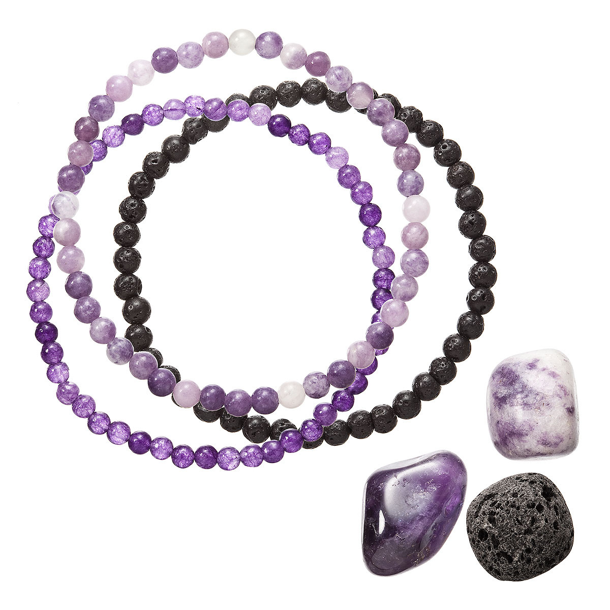 Evolution Group Náramky s minerálnymi kameňmi amethyst, purple mica, lava 43043.3 fialový
