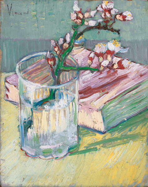 Gogh, Vincent van Obrazová reprodukce Flowering almond branch in a glass with a book, 1888, Gogh, Vincent van, 30x40 cm