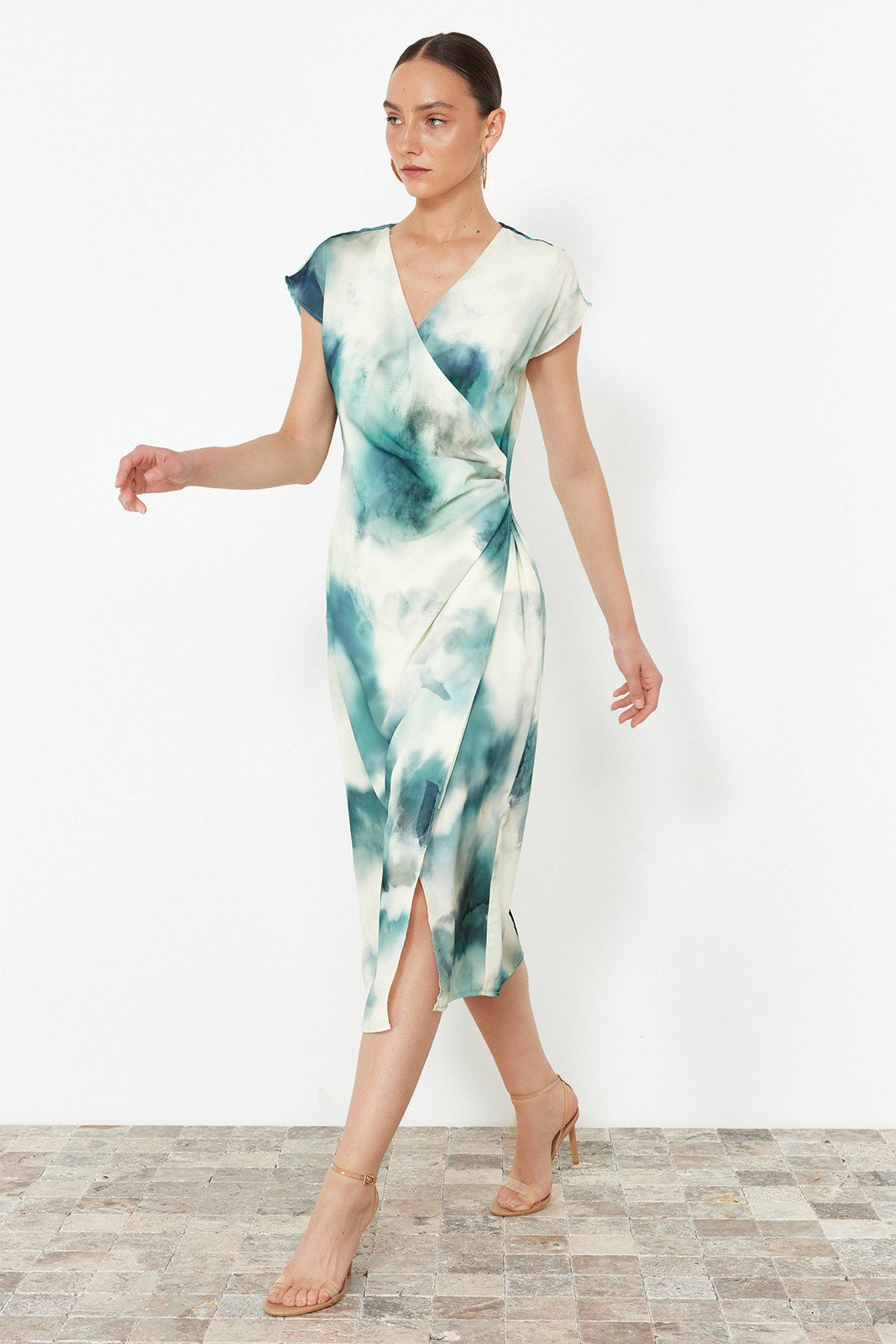 Trendyol Indigo Abstract A-line Chiffon Midi Woven Dress