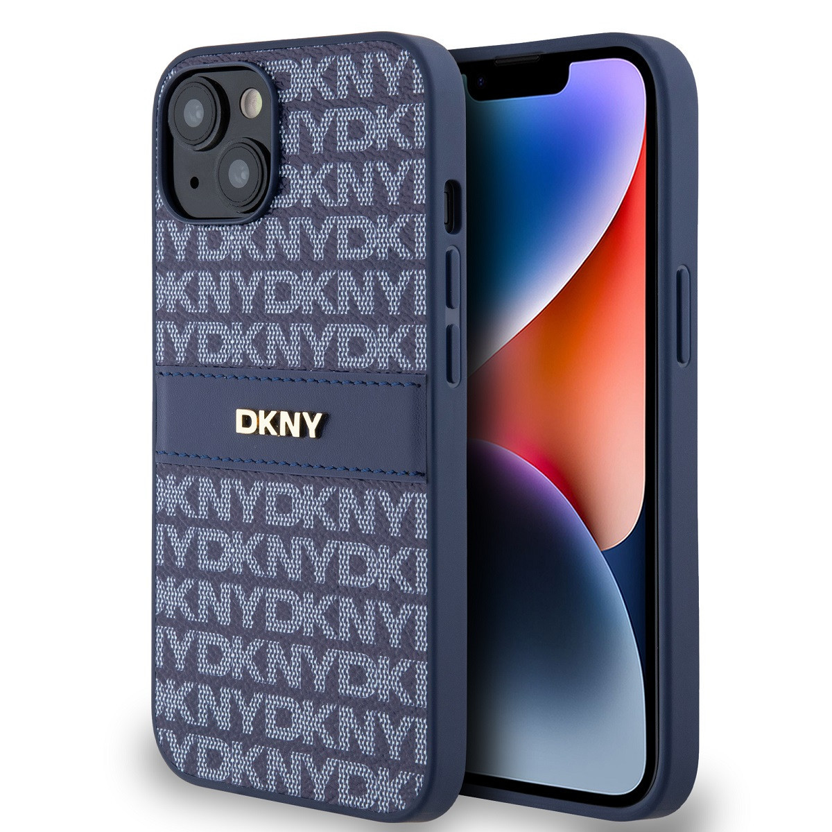 Zadní Kryt DKNY PU Leather Repeat Pattern Tonal Stripe pro iPhone 14 Blue