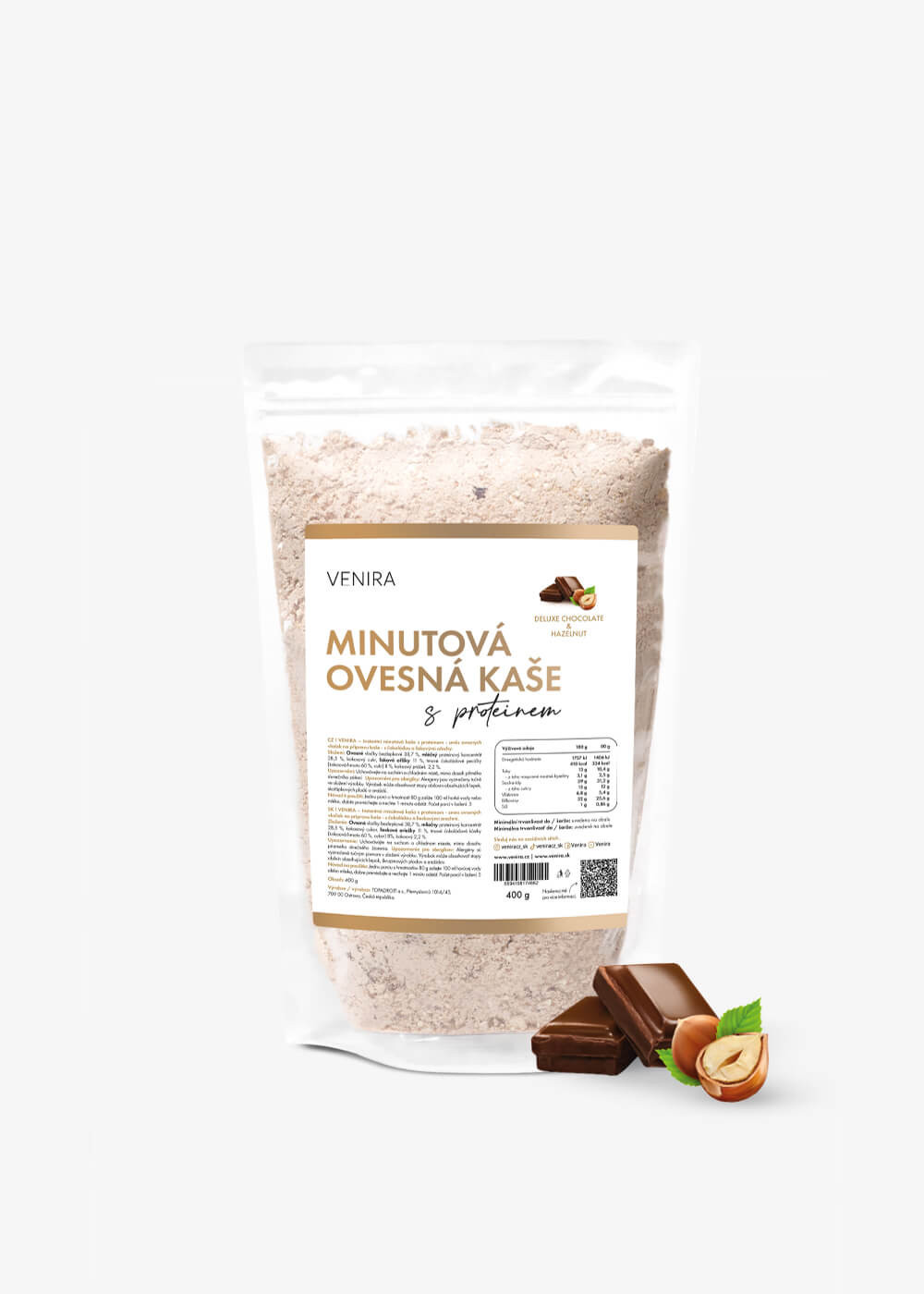 VENIRA minutová ovesná kaše s proteinem, deluxe chocolate & hazelnut, 400 g