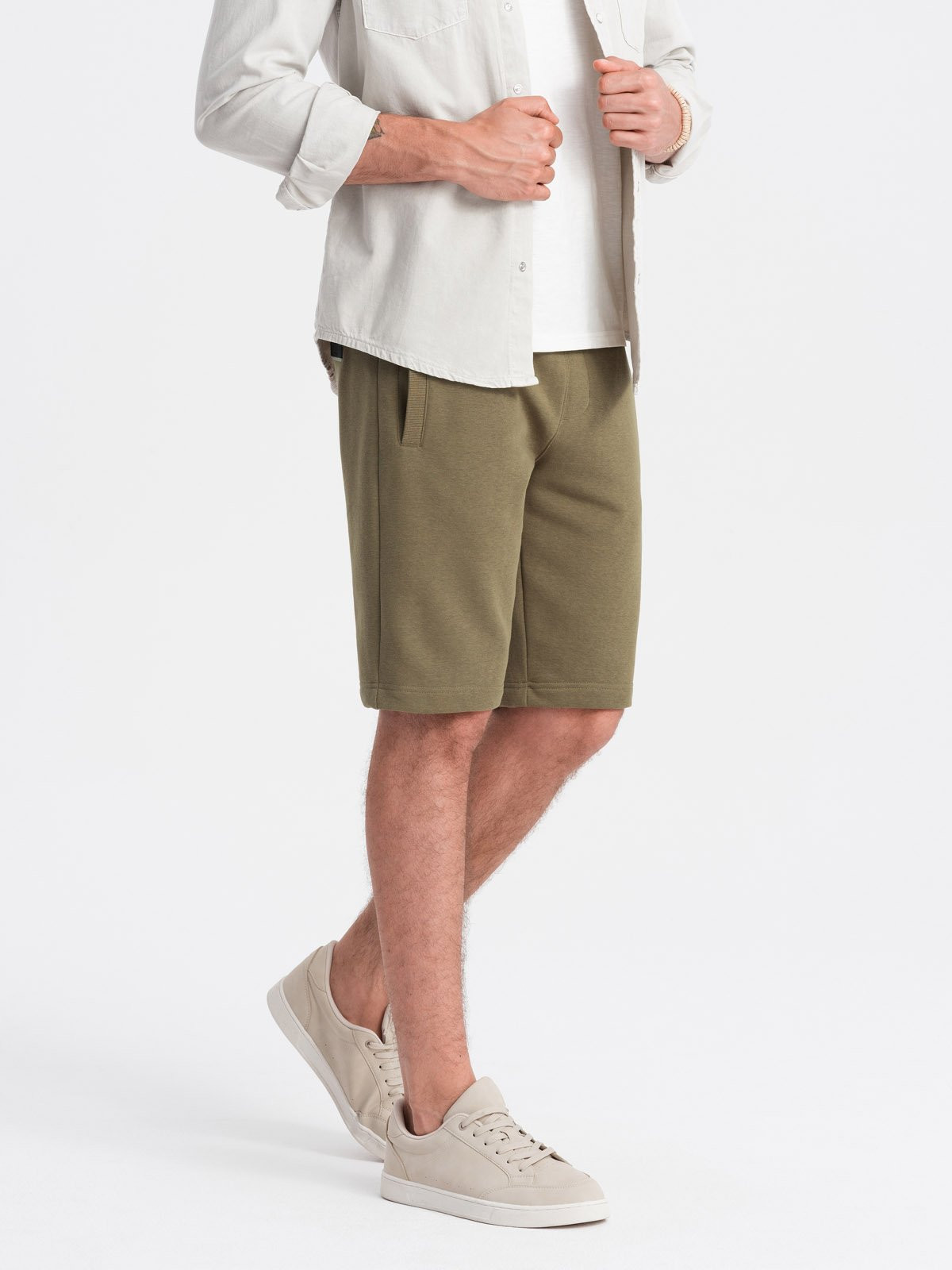 Ombre Men's BASIC cotton sweat shorts - olive