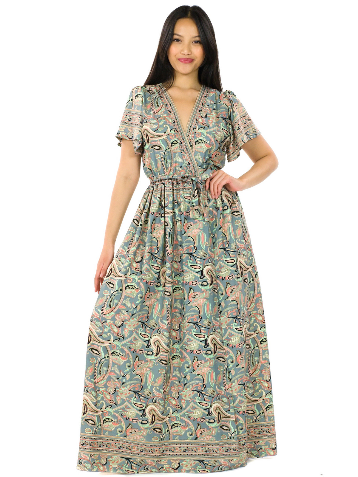 Himalife Dlouhé zavinovací šaty Paisley - šedá s barvami Velikost: S/M