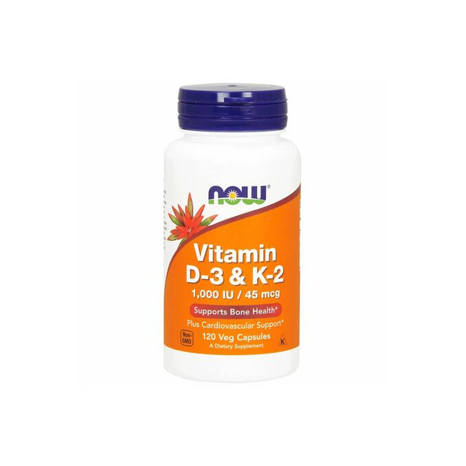 Now Vitamin D3 & K2 1000 IU 45 μg x 120 rostlinných kapslí