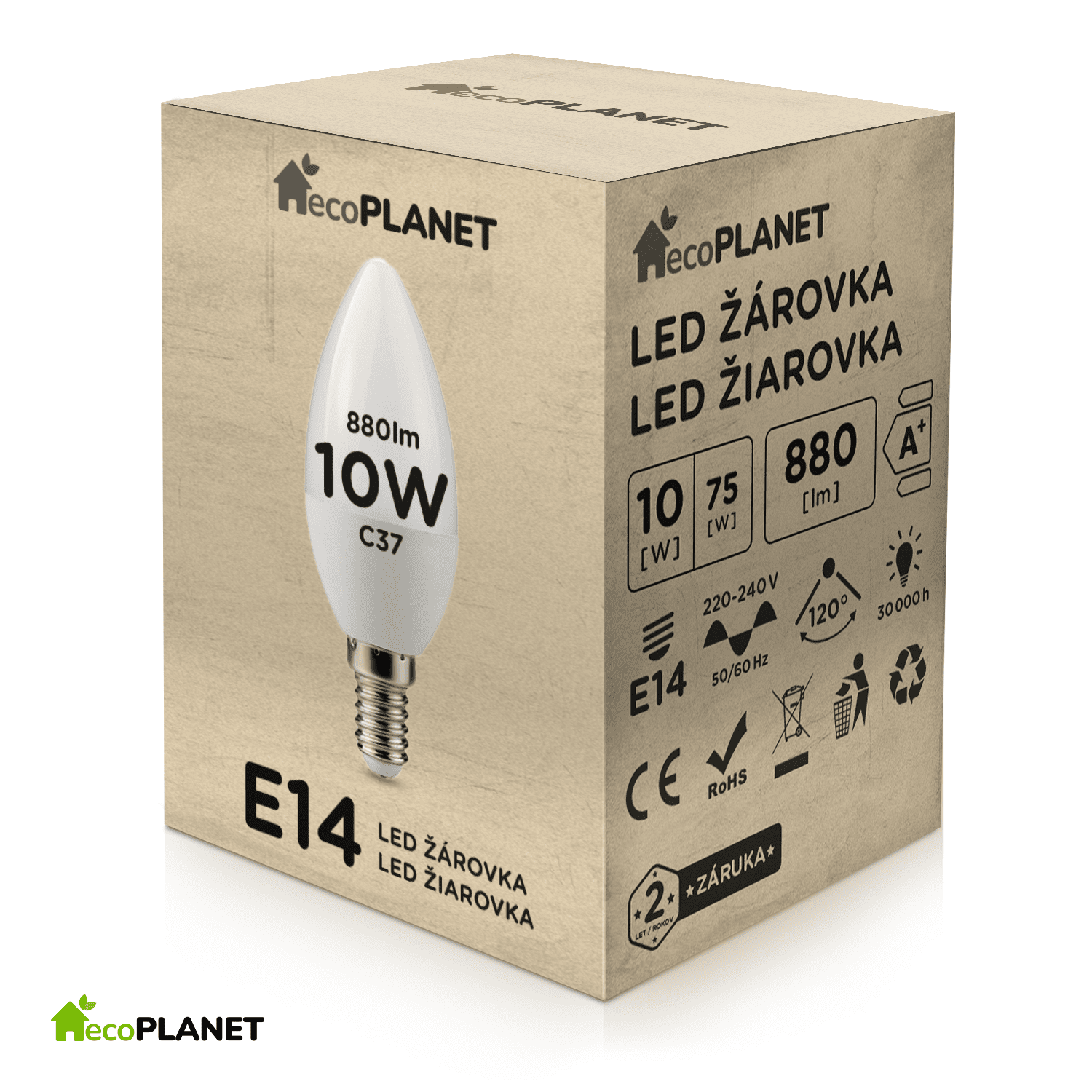 Berge LED žárovka - ecoPLANET - E14 - 10W - svíčka - 880Lm - neutrální bílá