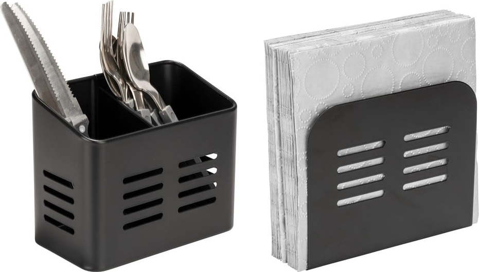 Kovové stojany na příbory a ubrousky v sadě 2 ks Black Outdoor Kitchen Baco – Wenko