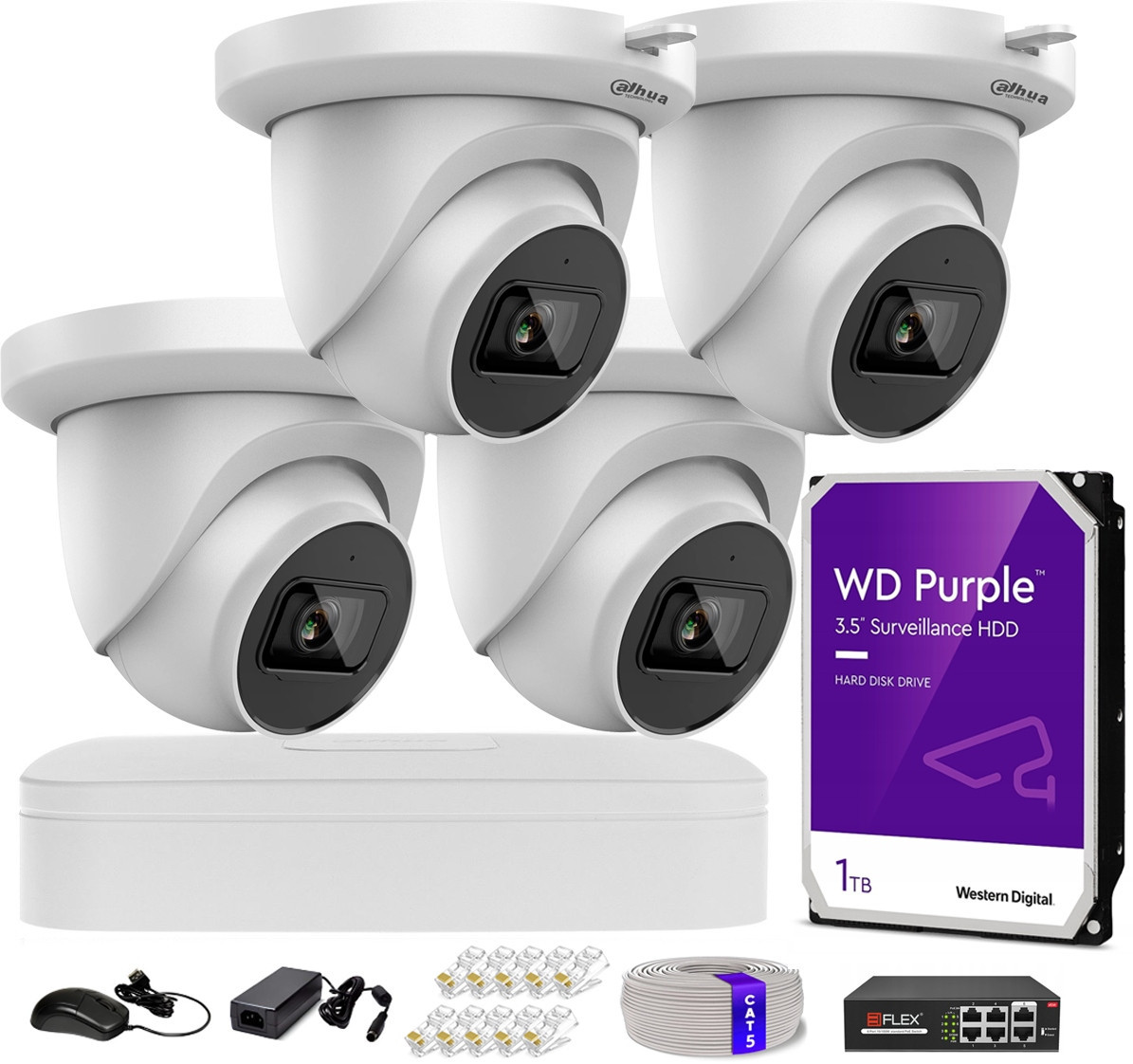 Ip monitorovací set 4 Kamery Dahua 4Mpx IPC-HFW2441S-S Wizsense Detekce