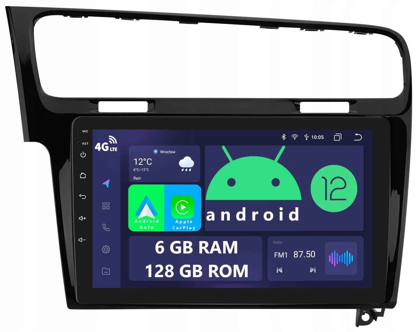 Radio 2DIN Navigace Android Volkswagen Golf 7 6/128GB Dsp Carplay Lte