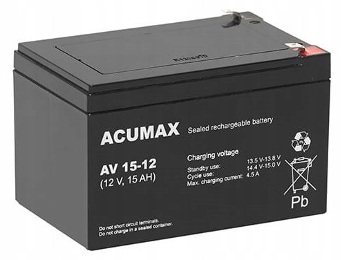 Baterie Agm Vrla Acumax Průmyslová Av 12V 15Ah AV15 AV15-12 Ups