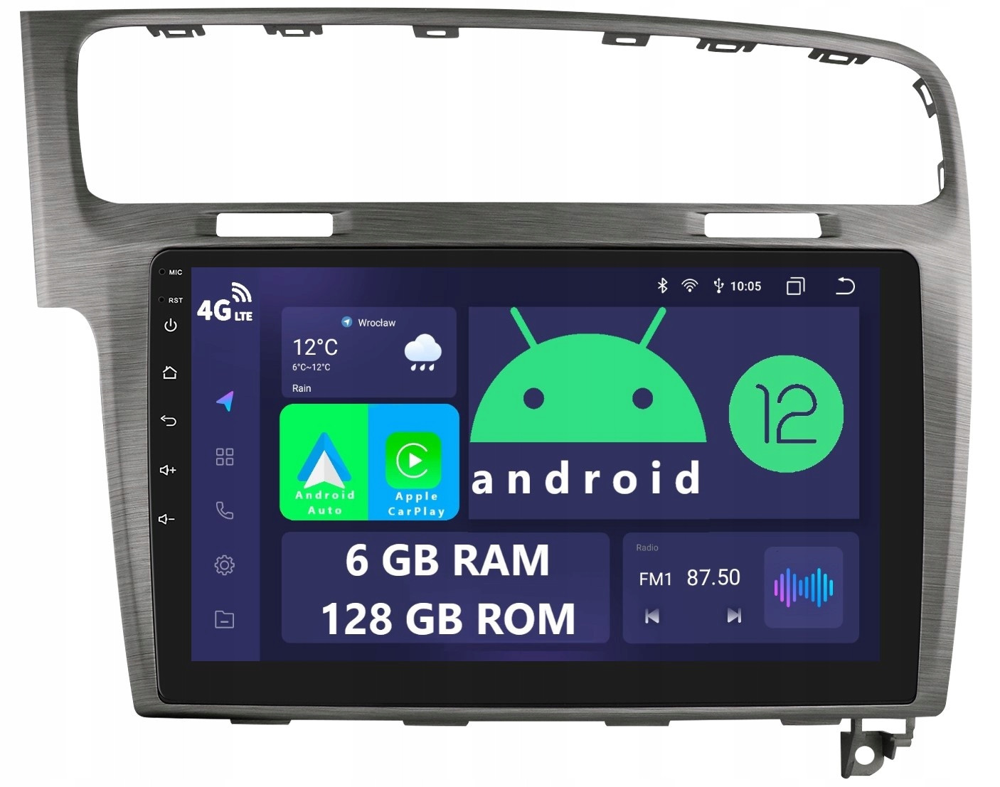 Radio 2DIN Navigace Android Volkswagen Golf 7 6/128 Gb Dsp Carplay Lte