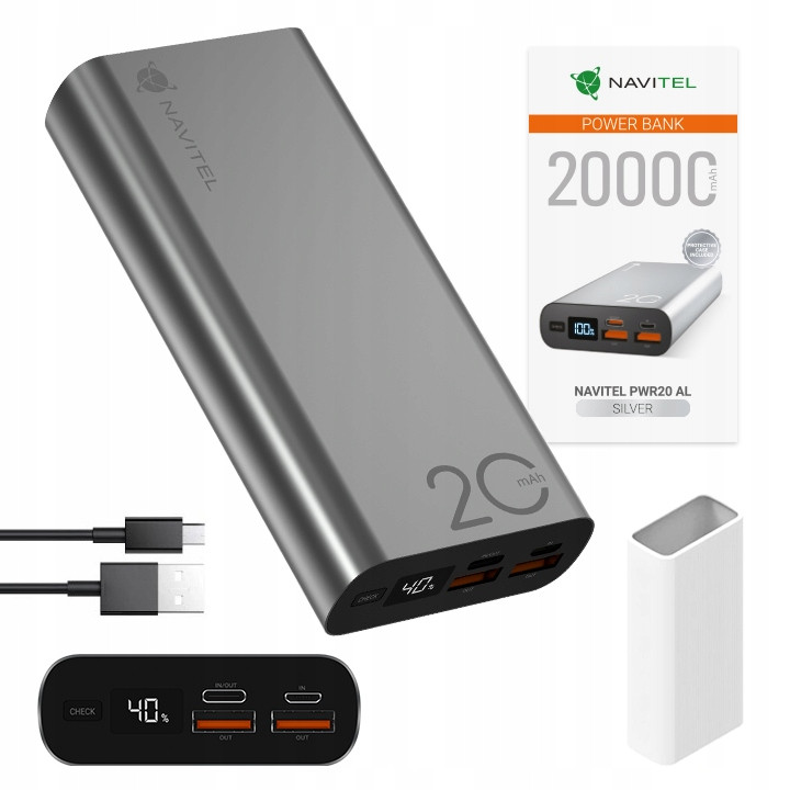 Powerbanka Navitel PWR20 Al 20000 mAh stříbrná