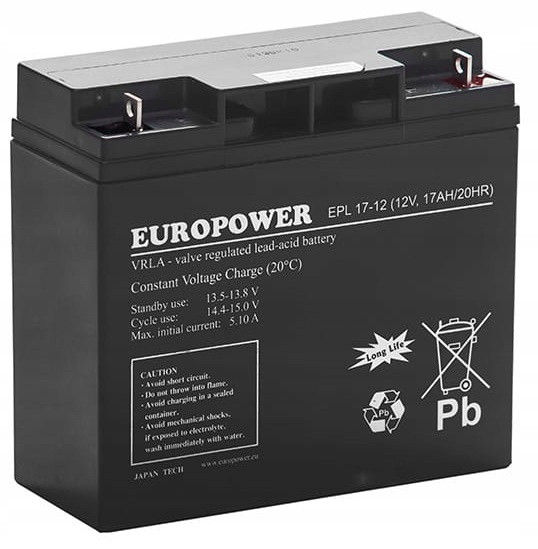 Baterie Agm Baterie Vrla Europower Epl 12V 17Ah EPL17-12 Průmyslová Ups