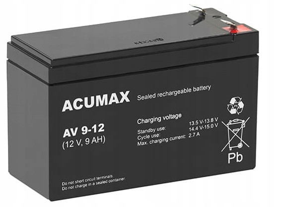 Výkonná Baterie Agm Vrla Acumax Av 12 V 9 Ah Av 9-12 AV9 Ups F2 T2