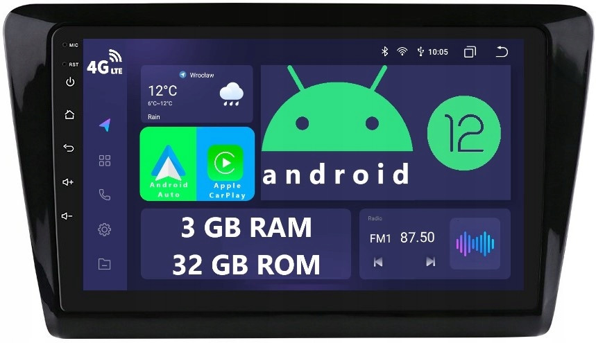 Navigace Android 2DIN Skoda Rapid 2 II Seat Toledo 4 IV 3/32 Gb Lte Dsp