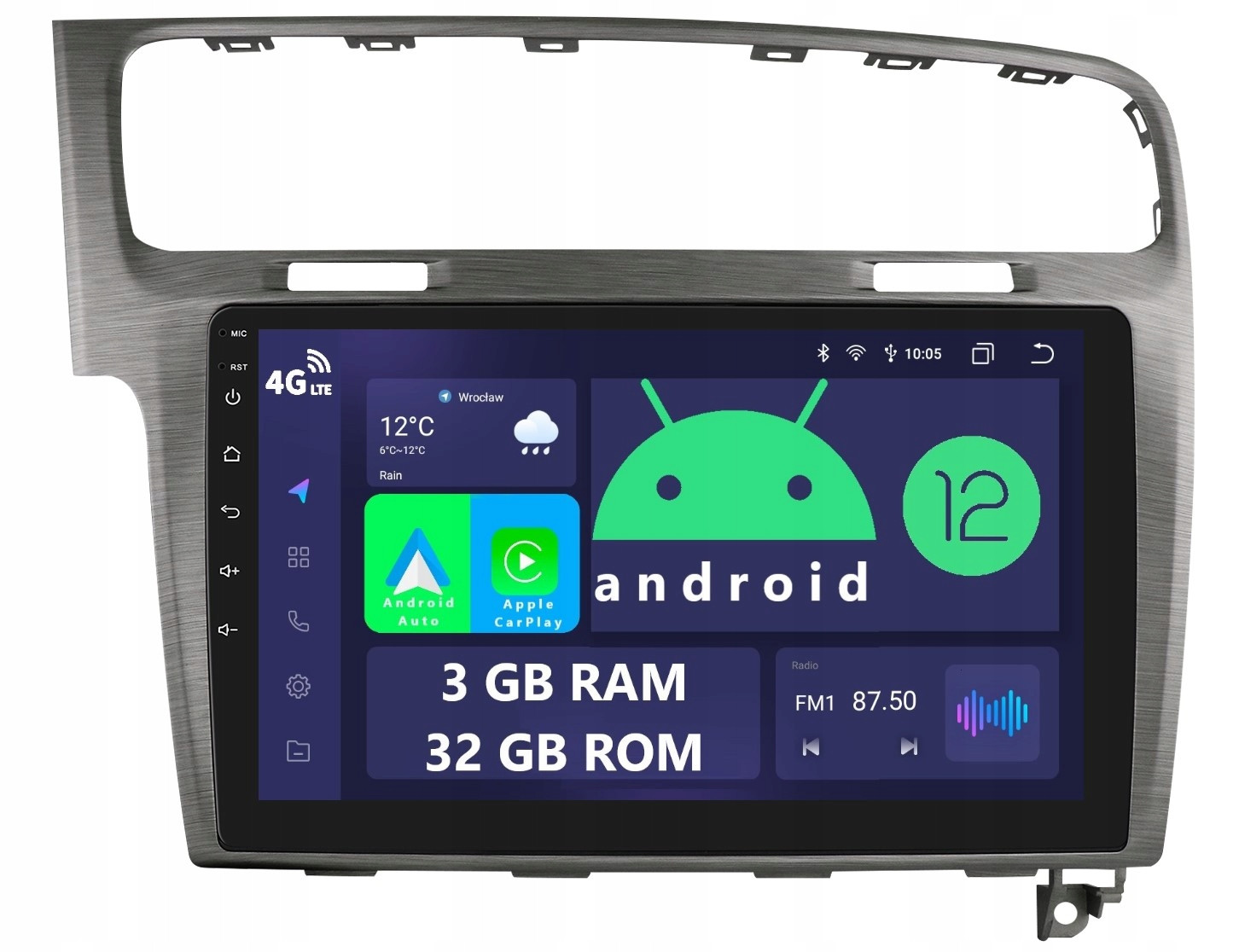 Radio 2DIN Navigace Android Volkswagen Golf VII 3/32 Gb Dsp Carplay Lte