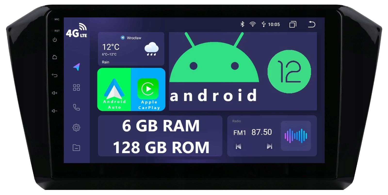 Navigace Rádio 2DIN Android Volkswagen Passat B8 6/128 Gb Dsp Carplay Lte
