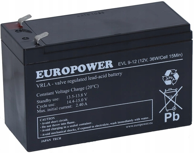 Baterie Agm Europower Evl 12V 9Ah F2 T2 Faston 250 Apc Rbc Ups